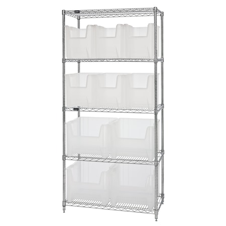 Quantum Storage Systems Steel Wire Bin Shelving, 36" W x 74" H x 18" D, 5 Shelves, Silver WR5-600800CL